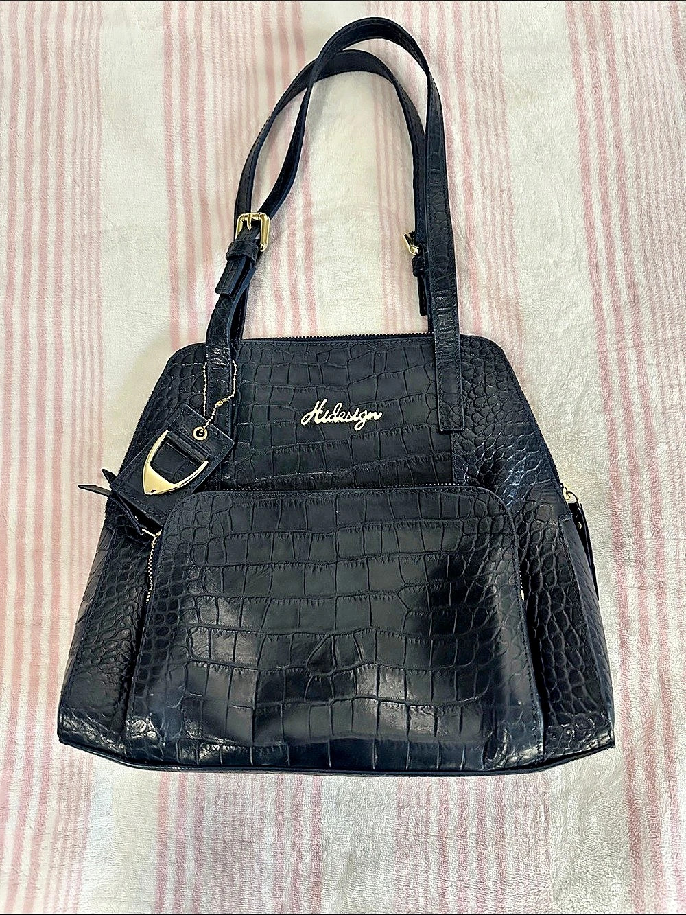 Hidesign Crocodile-Embossed Black Tote